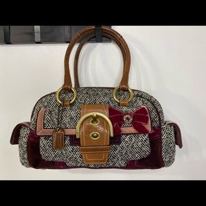 COACH Y2K Tweed Satchel Purple Suede Leather BAG Purse D052-8F03 Limited Edition